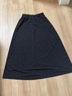 UNIQLO ドット柄 フレアロングスカート ブラック S