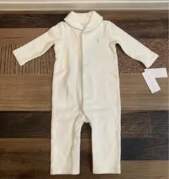 新品　ラルフローレン　ロンパース　柔らかコットン素材　白×水色パイピング　75㎝