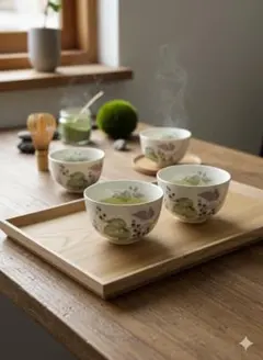 【4客セット】湯呑み 茶器 ぶどう柄 和モダン 陶器（1点訳あり）