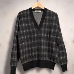 90s IMPERIAL RAIKA Vネックニットセーター ブラック・グレーのサムネイル