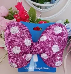 【新品タグ付】ミニー リボン ヘアゴム　スパンコール ピンク大のサムネイル