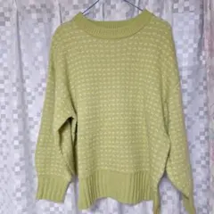 《最終値下げ》ライトグリーン模様入り長袖ニットセーターMサイズ