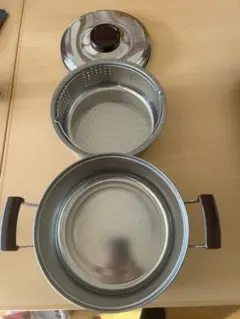 値下げ中型ステンレススチール両手鍋兼蒸し器のサムネイル