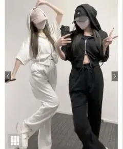 GRL ショート丈パーカー×キャミ×ワイドパンツ裏毛セットアップ pm229a