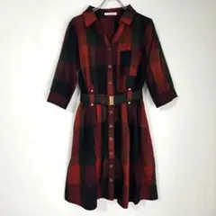 ⭐️良好⭐️レディアゼル ワンピース シャツ レトロ ベルト チェック 長袖