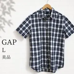 GAP 半袖チェックシャツ L コットン100％ ボタンダウン　クリーニング済