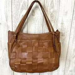 ダコタブラウン レザー 編み込みハンドバッグ