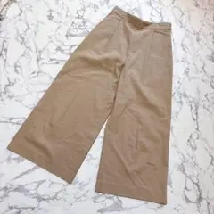 イネド M 9 ガウチョ ワイドパンツ タック 無地 ベージュ 麻