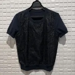 レリアン 花柄 レース 切替 トップス 日本製 高級 9号 レディース 紺 春夏