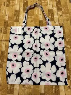 ④マリメッコ　ピンク×ネイビー　手提げ　トートバッグ