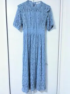 新品　Hudson honey 総レースワンピース　M ブルー　半袖