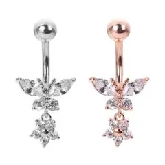 ボディピアス へそピ バナナバーベル 蝶 花 サージカルステンレス 14G 1個