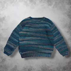 ミックスカラー ニット セーター ブルー系 ヴィンテージ風