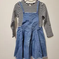 ☆プティマイン　ドッキングワンピース☆110 100ボーダー　ネイビー×ホワイト