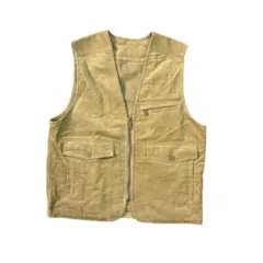 7BS1 コーデュロイ　Vネック　ジップアップベスト　ベージュ　古着used