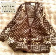 90's ノルデック柄 ロングカーディガン シェルボタン ヴィンテージ レトロ