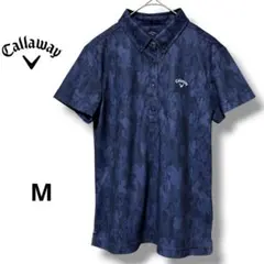 Callaway キャロウェイ　ポロシャツ　総柄　半袖　ネイビー　M