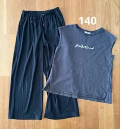 女の子 140 GU リブプルオンワイドパンツ フレンチスリーブ Tシャツ