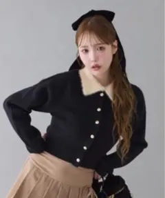 NICE CLAUP 配色えりゴールドボタンニット