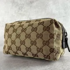 【極美品】グッチ アクセサリーポーチ グレー GG柄 GUCCI ハンドバッグ アクセサリー ポーチ GGキャンバス レザー