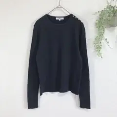 ナチュラルビューティーベーシック 長袖ニット リブ トップス シンプル 無地 黒