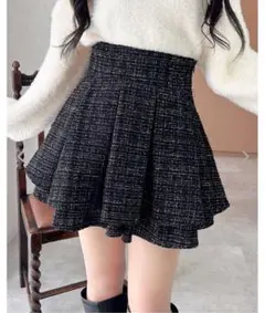 フレアスカート ブラック ホワイト チェック INGNI