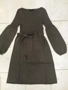 BURBERRY LONDON リブ編みニットワンピース 38ウエストリボン付き
