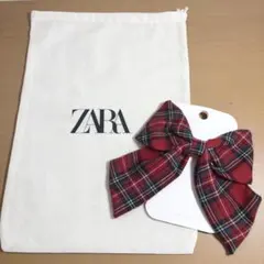 ZARA リボン タータンチェック バレッタ レッドのサムネイル