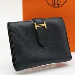 【極美品】HERMES ベアンコンパクト　ヴォーエプソン　二つ折り財布　黒のサムネイル