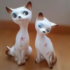陶器製猫の置物 2体セット