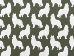 【ゆきちゃん限定】X2662-1 シェルティ柄 シルエット カーキ 生地 1m