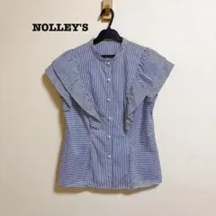 美品 ノーリーズ 洗える フリルフレンチブラウス パールボタン 