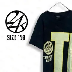 24カラッツ Tシャツ 150 ロゴプリント キッズ 黒 古着c51
