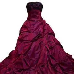 カラードレス ウェディングドレス マゼンタブラック レース フリル