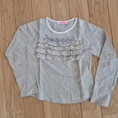 familiar ストライプ フリル 長袖Tシャツ 130
