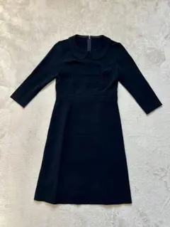 ANAYI ネイビー 襟付きひざ丈ワンピース 38
