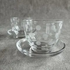 水玉模様のガラスカップとソーサー 2客セット