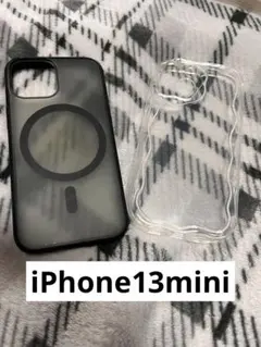 iPhone13mini ケース ブラック スケルトンセット MagSafe