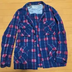 ハリウッドランチマーケット　ネイビー 赤 チェック柄 フランネルシャツ