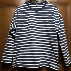UNIQLO AIRism ストライプ 長袖Tシャツ M ネイビー