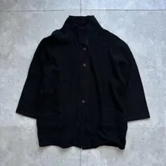 vintage ニットカーディガン ワイド タートルネックブラック モノトーン