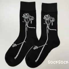 1003新品◎レディース　ソックス　靴下　花柄　黒　ブラック　北欧　おしゃれ