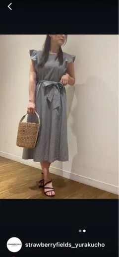 ストロベリーフィールズ　ストライプ フリル袖 Aライン ワンピース