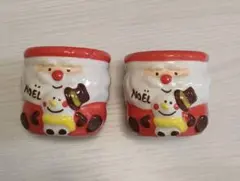 サンタクロース　デザートカップ　陶器　プリンカップ　２個セット　キャンドル入れ