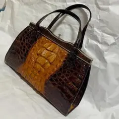 がま口 ハンドバッグ ブラウン バイカラー レディース レトロ クラシック