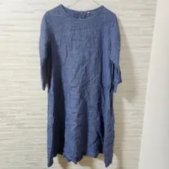 【M】無印良品 リネンワンピース ノーカラー 麻100％