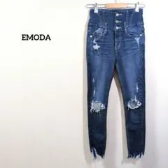 EMODA ハイウエストクラッシュスキニーデニムパンツ2 青