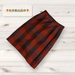 裏地あり美品❗️【秋冬カラー】赤チェック スカート レディースS 58cm