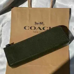 新品 未使用 COACH コーチ ペンケース C6989 カーキ ショッパー付