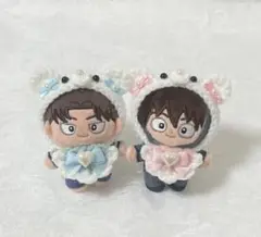 ぬい服　8cm くま耳ボンネット、スタイセット　水色&ピンク　2点
